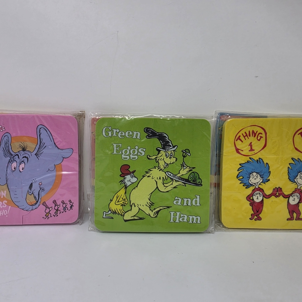 Dr Suess Puzzle Erasers Thing 1 & 2 Horton Hears a Who Green Eggs and Ham Lot 3